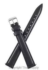 BLACK LEATHER WATCH BAND PADDED EXTRA LONG XXL 12mm / 14mm / 16mm