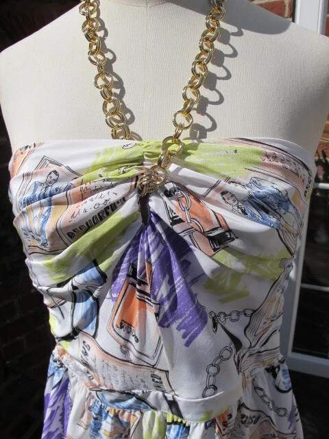 DSQUARED2 ABITO DA SOLE SETA 100% calce malva scarabocchia catena uk12 £930 nuovo con etichette