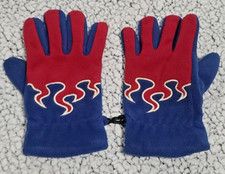 Vintage LL Bean y2k Fleece Gloves Blue  Red Flames Kids Sz Medium