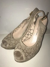 Gastone Lucioli Suede Open Toe Pump Heels Size 6