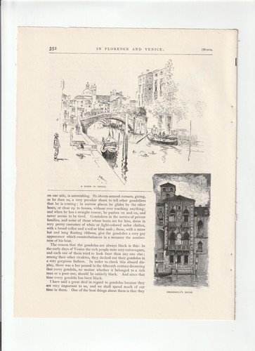 Vintage 1886 FLORENCE & VENICE, Italy TOURISM Magazine Pages ARTICLE & ARTWORK - Picture 2 of 3