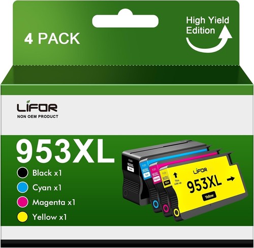 953 XL Ink Cartridges Multipack, Compatible for Many HP Printer models, 4 colors
