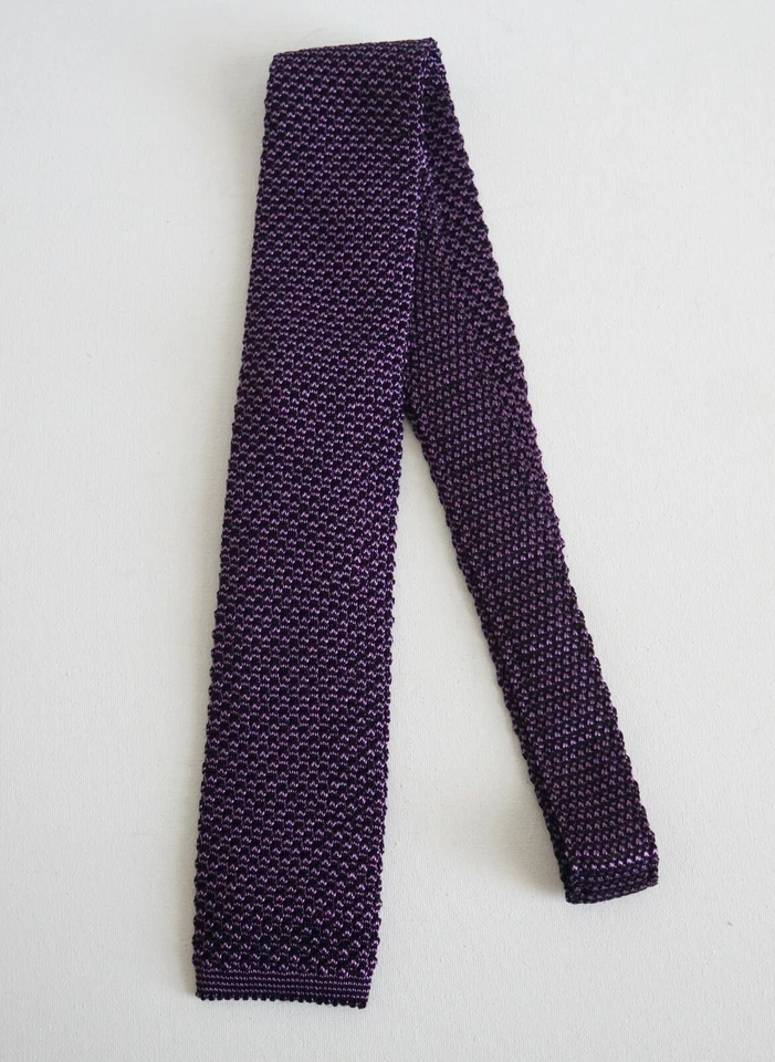 NWT Authentic TOM FORD Purple Black WOOL SILK KNIT Skinny Tie - Image 2 of 4