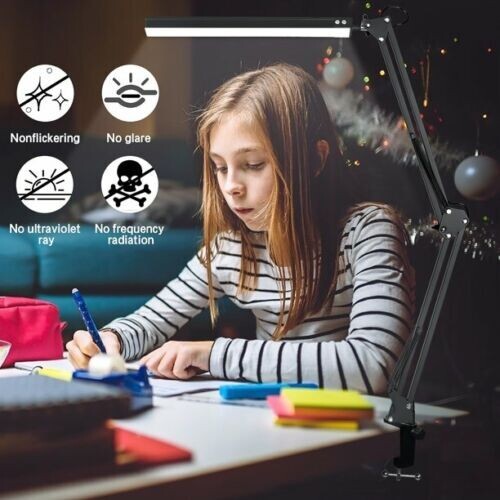 LED Adjustable Swing Arm Lamp, 3 Colors ModeArm Desk Light with Clamp, Reading - Picture 12 of 13
