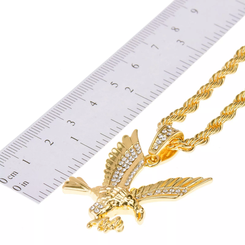 Collar de Aguila Cz Colgante Chapado en Oro 14k Cadena de Soga 20" Moda Hip Hop - Imagen 2 de 3
