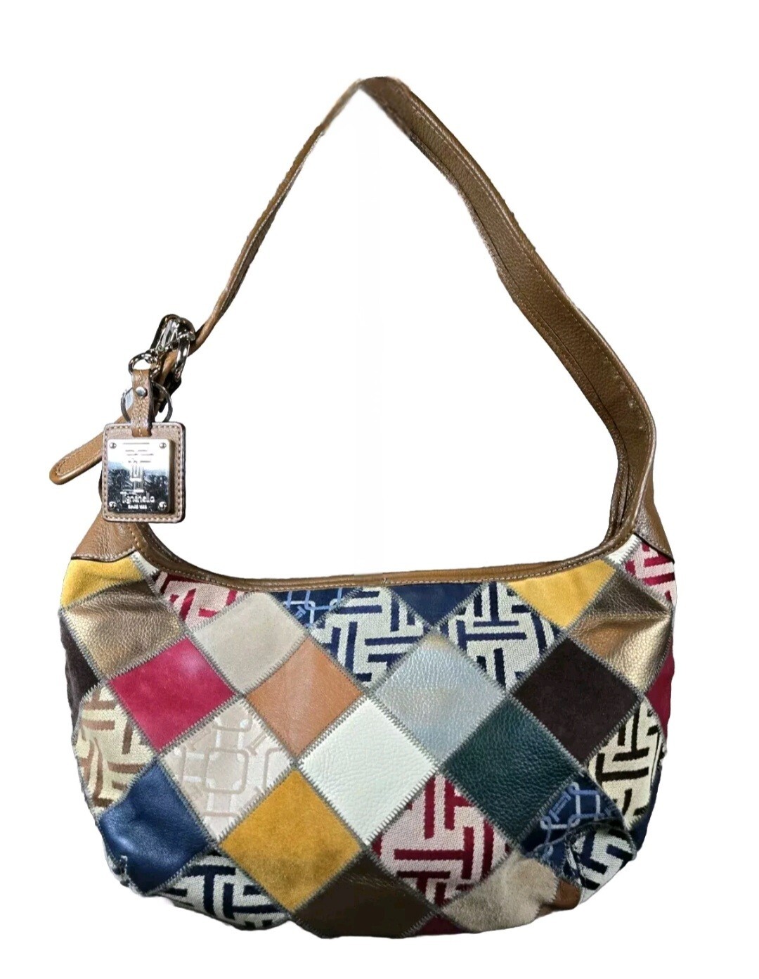 Vintage Patchwork Leather Crescent Mixed Media Su… - image 1