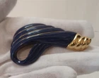 Vintage Trifari Blue & Gold Tone Swirl Brooch Pin Classic Signed Jewelry
