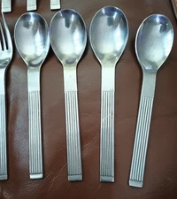 DANSK THEBE STAINLESS SOUP SPOONS THIN RIB SET 4 PC