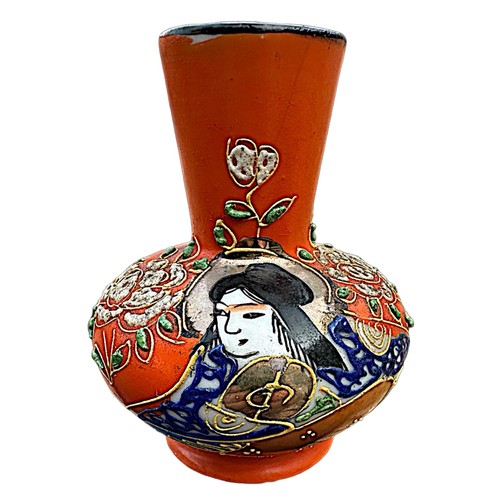 Satsuma Stil Porzellan Emaille Moriage Miniatur Vase 3" Geisha Design Japan - Bild 2 von 6