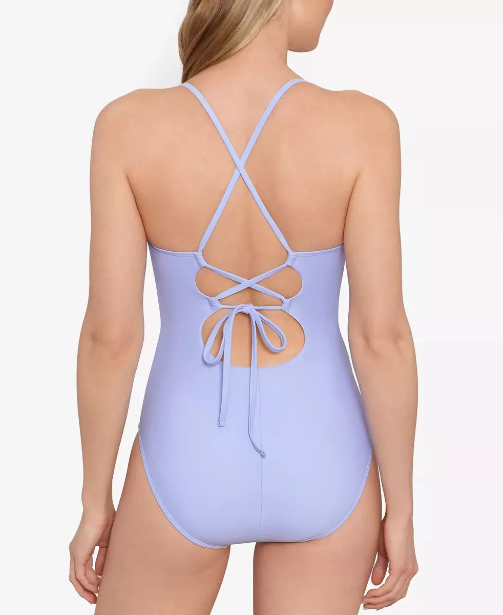 Lace up back top one piece swimsuit