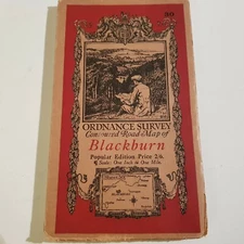 Blackburn Ordinance Survey Map 1930s folding cloth 1" Lancashire Britain 19cm