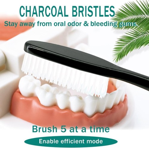 Large Long Head Toothbrush, 4-Pack, Upgraded Hard & Firm Charcoal Bristles, Whit - Picture 6 of 7