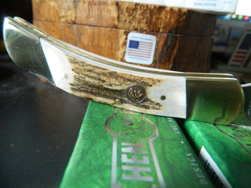 HEN & ROOSTER 4 1/4" POCKET KNIFE STAG HANDLE LOCKING FOLDER 1095 ROSTFREI BLADE - Picture 15 of 18