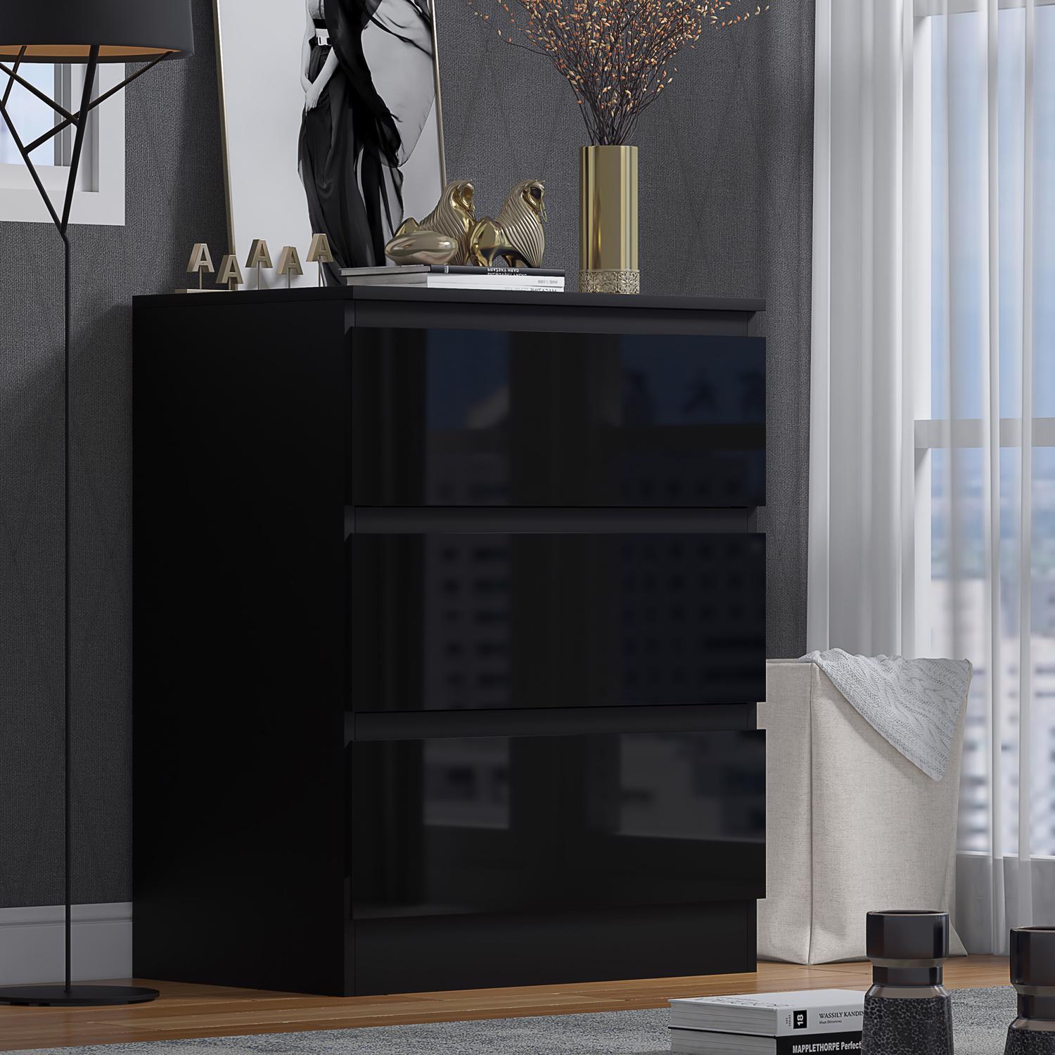 Fwstyle Stora 3 Drawer Black Gloss Chest Of Drawers - Image 2