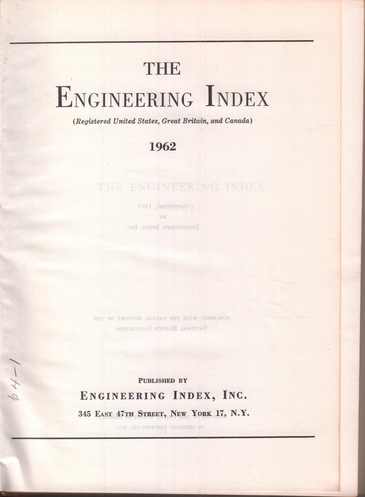 The Engineering Index 1962 American Society Mechanical Engineers FAA ...