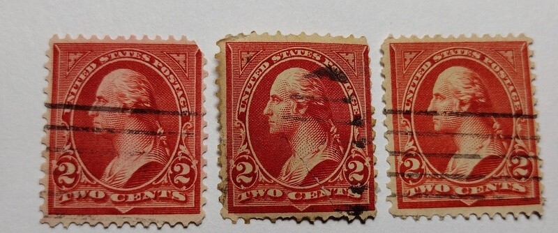 USA George Washington 2 Cents Red 3x Used Postage Stamp STA