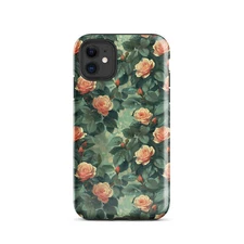 Rose Themed Tough Case for iPhone® Floral Cell Phone Cover  Green 15 14 Pro Max