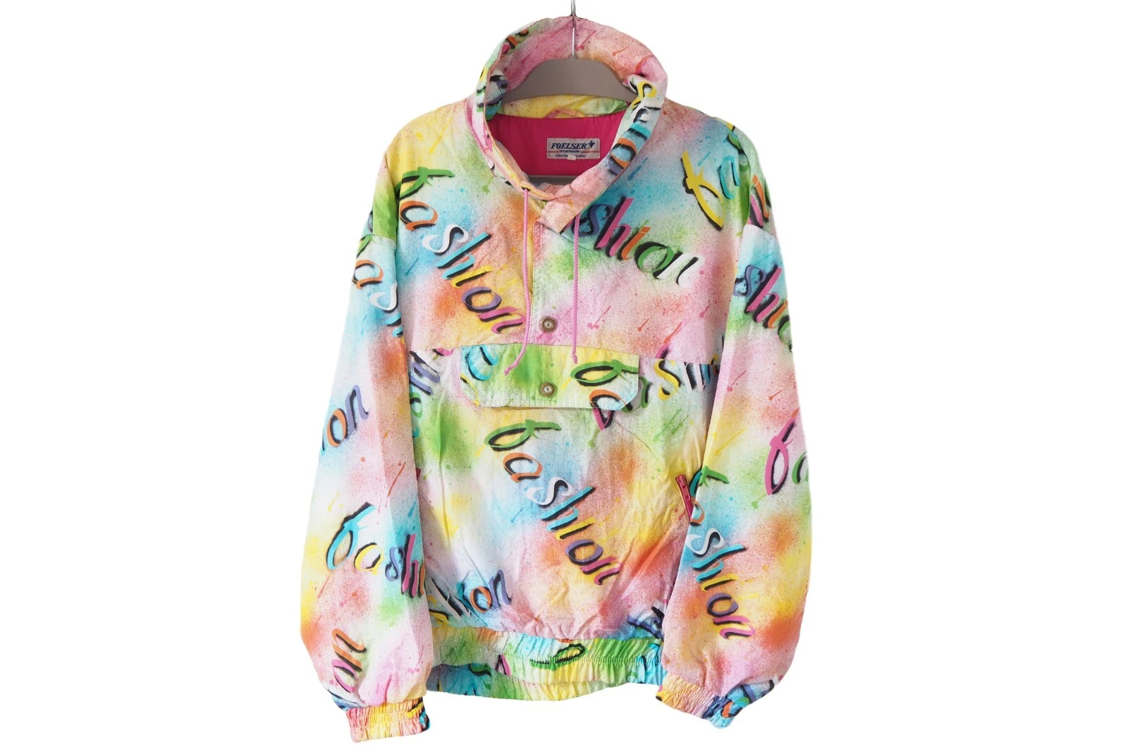 Vintage FOELSER Ski Anorak Jacket Size L 90s multicolor graffiti pattern