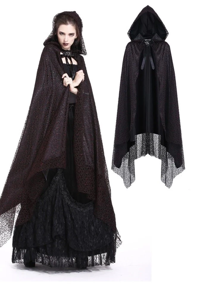 Dark In Love Black Red Glitter Hooded Net Long Gothic Costume Cape Cloak F BNWT - Image 3 of 4