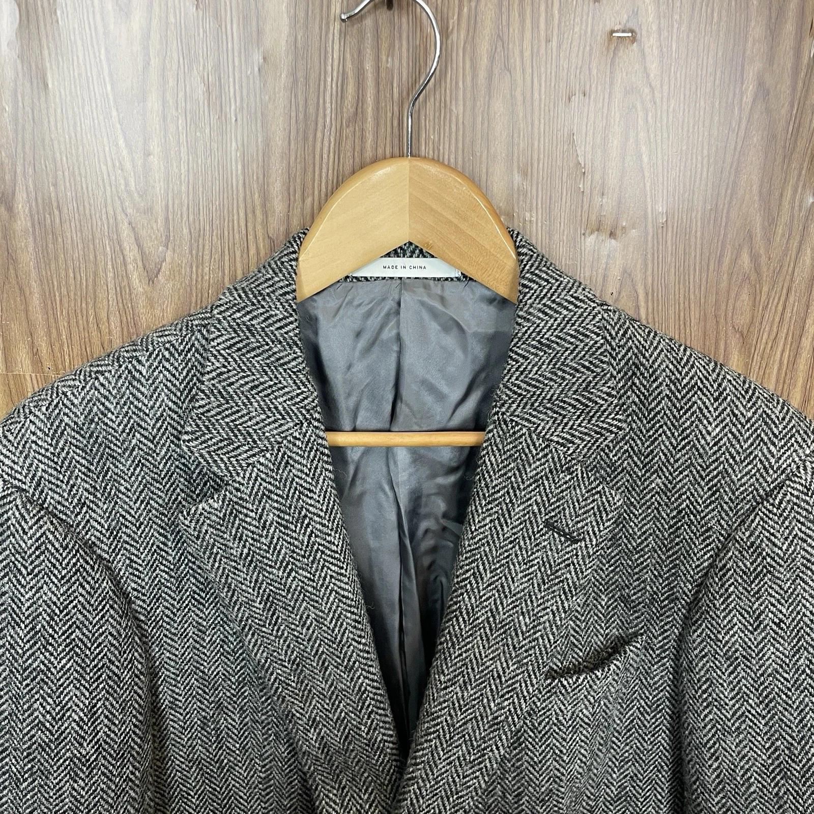 Harris Tweed John W Nordstrom Sport Coat Mens 44R Gray Black Herringbone Wool