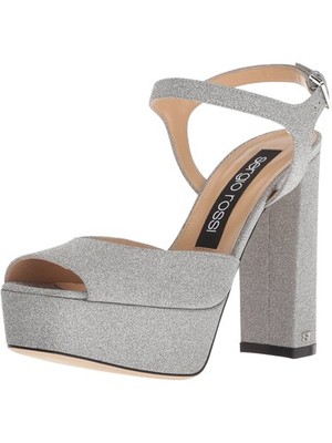 SERGIO ROSSI Womens Shiny Silver 1-1/2'' Platform Scarpe Donna Sandals 37.5