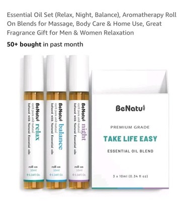 BeNatu Take Life Easy Essential Oil Set-Roll-on-3 NEW IN ORIGINAL PACKAGING