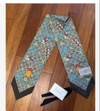 GUCCI Epilogue Disney Donald Duck Silk Skinny Scarf Brown 5.9x48.2in New