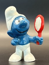Vintage Smurfs Vanity Smurf with Mirror 1972 Schleich Peyo Hong Kong Figure Toy