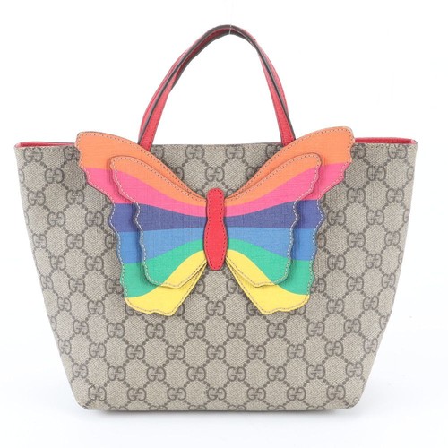 Excellent Condition GUCCI GG Supreme Butterfly Motif 550768 Leather Handbag Tote