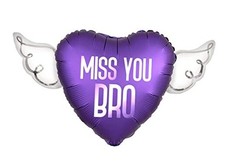 Miss You Bro Heavenly Balloons heart shaped with angel wings  Purple