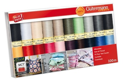 Gutermann Sew-All Thread Set 20 x 100m Reels - Assorted Colors, All-Purpose