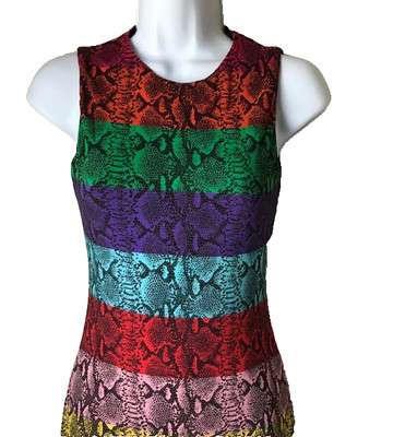 Alice + Olivia Delora Snake Print Dress Multicolor Stripe Sleeveless Size 0