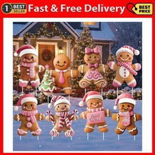 8 Pcs Christmas Gingerbread Man Yard Signs with Stakes Outdoor 3D Gingerbread