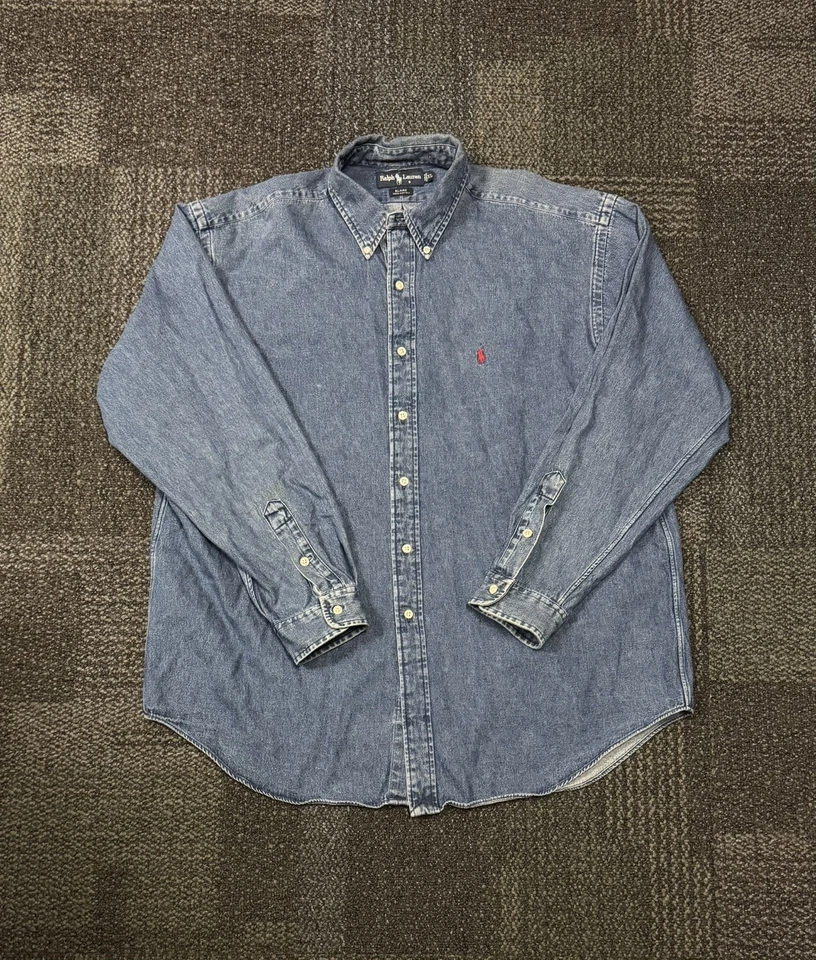 Vintage Ralph Lauren Shirt Mens XL Blue Denim Blaire Button Down Long Sleeve - Image 2 of 3