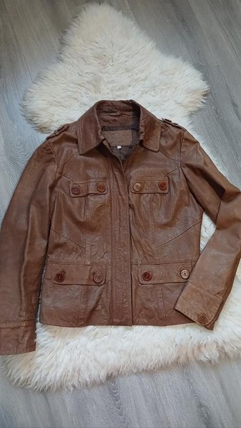 Women John Rocha Jacket Brown Leather 38