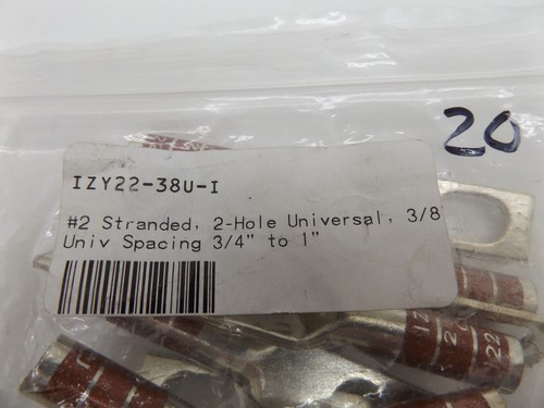 Izzy IZY22-38U-I #2 AWG Lug, Two 3/8" Holes, Universal Spacing 3/4" to 1" (20ct) - Bild 5 von 5