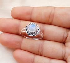 Rainbow Moonstone Ring: 925 Sterling Silver Antique Style,925 Stamp Ring