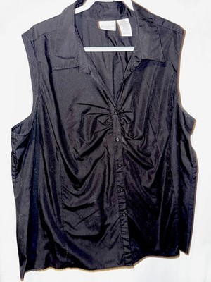 White Stag Woman 4X Black Sleeveless Button Front Collared Blouse Top