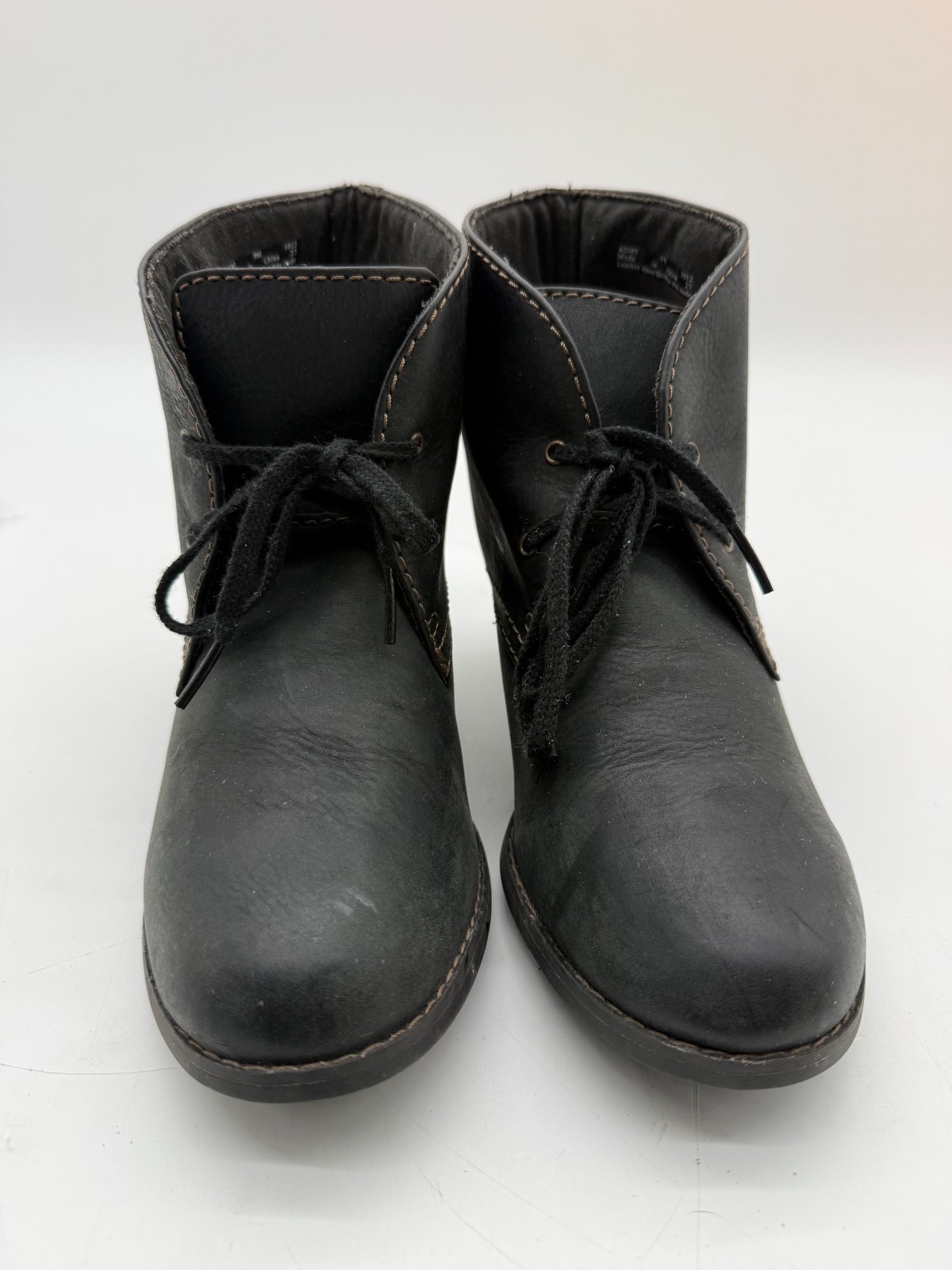 Clarks Indigo Menorca Black Leather Ankle Booties Lace Up Heeled Chukka Boots 9M