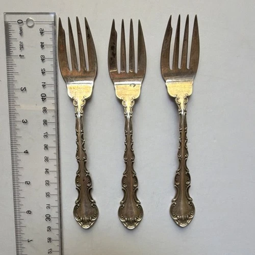 Gorham Strasbourg Sterling Silver Salad Forks Set of 3 6.5” Antique No Monogram