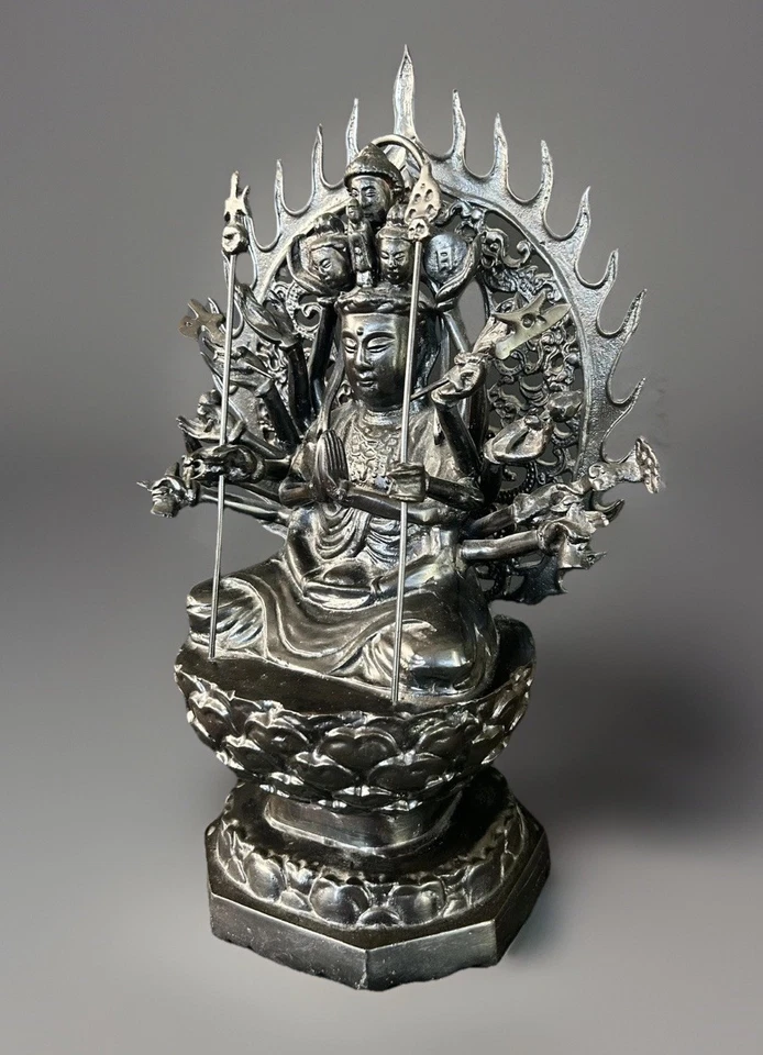 "Antigua estatua de bronce de 14"" Qianlong de mil manos Guanyin Kannon" Foto 3 de 4