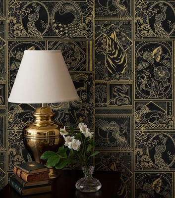 Erfoni Black and Gold Wallpaper Vintage Peel 17.7'' x 78.7'', 