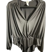 H M Bodysuit Black Long Sleeve V-Neck Surplice Drapey XL