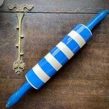 TG Green Blue & White Ceramic Rolling Pin Vintage 18&rdquo; VGC