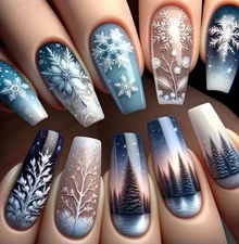 24pcs Christmas Winter Wonderland Nail Tips Boxed With Glue & Tabs Nails