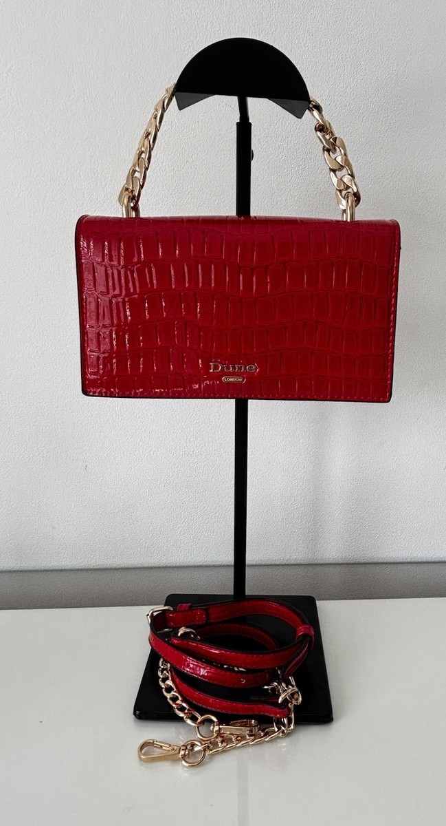 Dune London Red Croc-Embossed small Shoulder Bag – Gold Chain