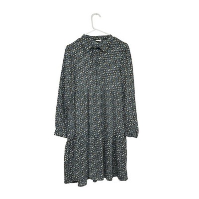 Jacqueline de Yong Floral Midi Shirt Dress Sz 38 Medium Long Sleeve Front Button