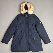 PUREMSX Women 2XL Winter Parka Coat Faux Fur Hooded Jacket Heavy Padded Navy Blu