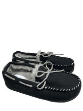 Nordstrom Rack Slippers Womens Size 8 Slip On Black Gray Faux Fur Shoes