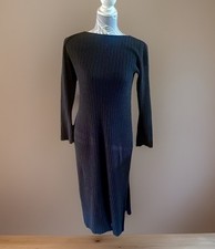 Asos Maternity Black Ribbed Knit Long Sleeve Stretch Midi Jumper Dress Size 14